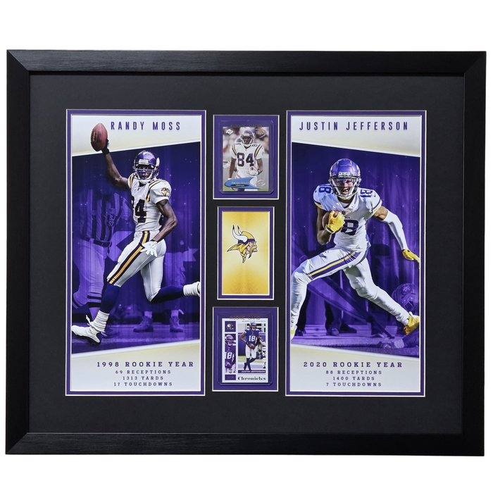 Randy Moss & Justin Jefferson Rookie Stats Professionally Framed 16x20 Photo Unsigned w/ Rookie Cards