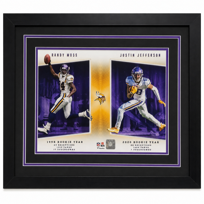 Randy Moss & Justin Jefferson Rookie Stats Professionally Framed 16x20 Photo Unsigned