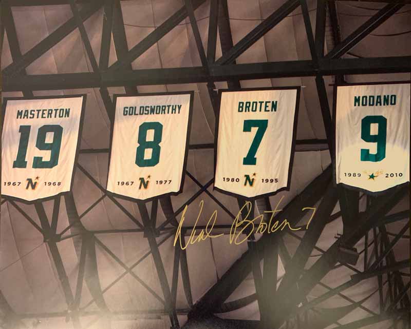 Neal Broten Signed North Stars Banners 16x20 Photo