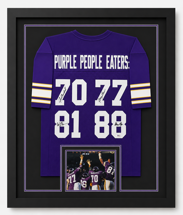 Purple People Eaters Signed & Professionally Framed Player Purple Football Jersey