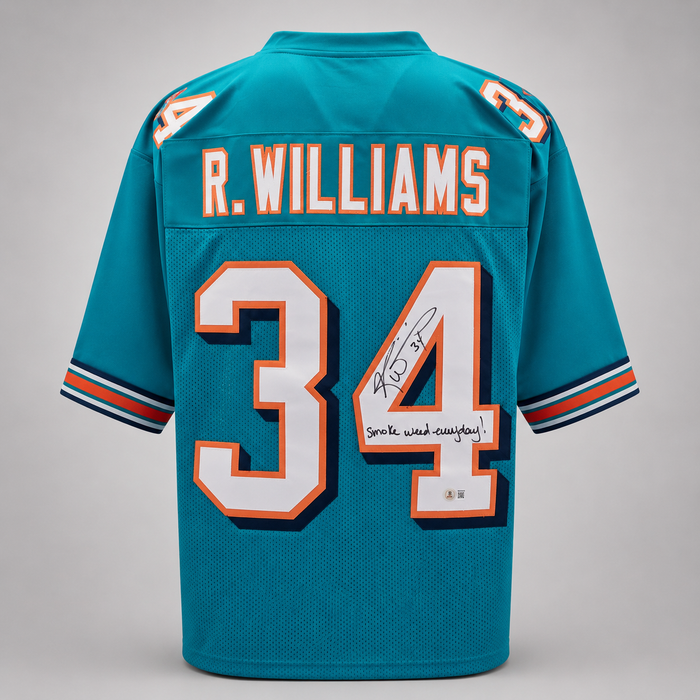 Ricky Williams Signed Turquoise Player Football Jersey w/ Inscription