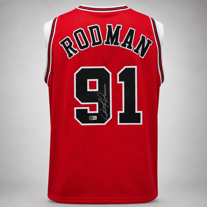 Dennis Rodman Signed Red Player Basketball Jersey