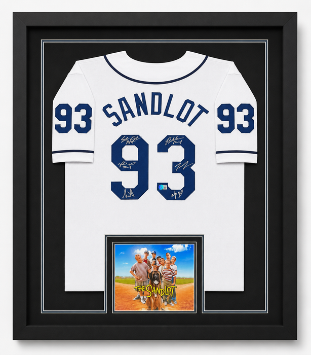 The Sandlot Cast Signed & Professionally Framed White Player Baseball Jersey