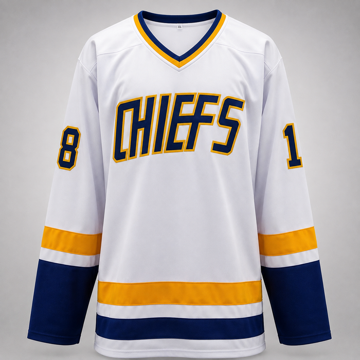 Slap Shot Cast Signed White Hockey Jersey w/ 'Old Time Hockey'