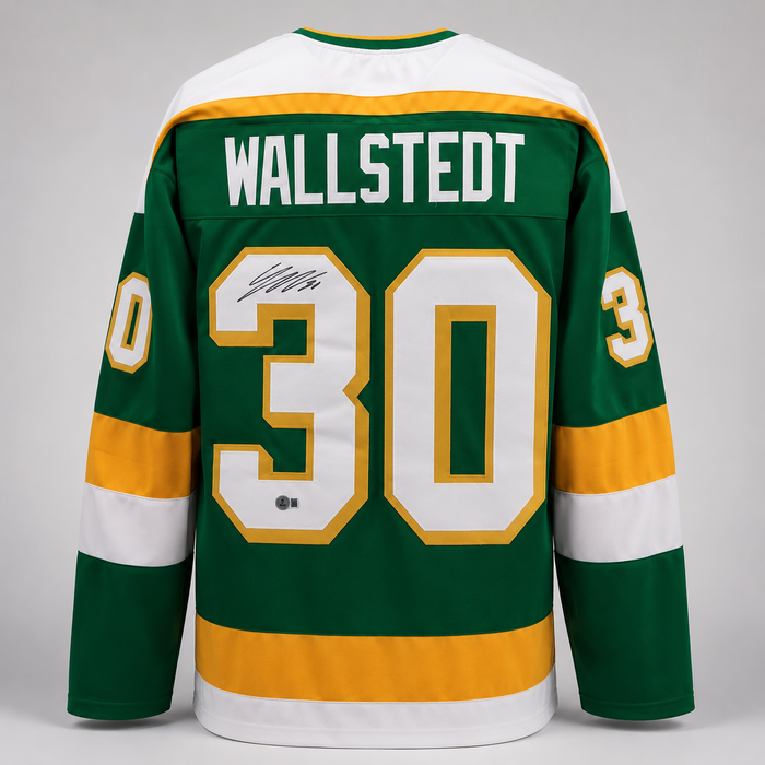 Jesper Wallstedt Signed Green Retro Player Hockey Jersey