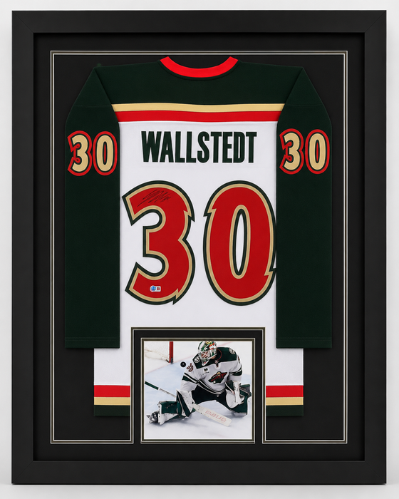 Jesper Wallstedt Signed and Professionally Framed White Throwback Player Hockey Jersey