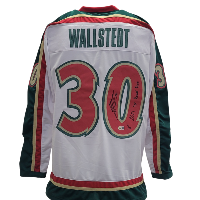 Jesper Wallstedt Signed White Throwback Player Hockey Jersey w/ Inscription Limited Edition