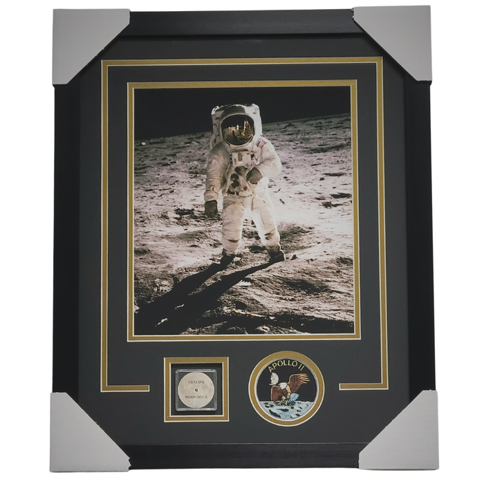 Apollo 11 Professionally Framed 11x14 Display w/ Replica Patch & Genuine Moon Rock