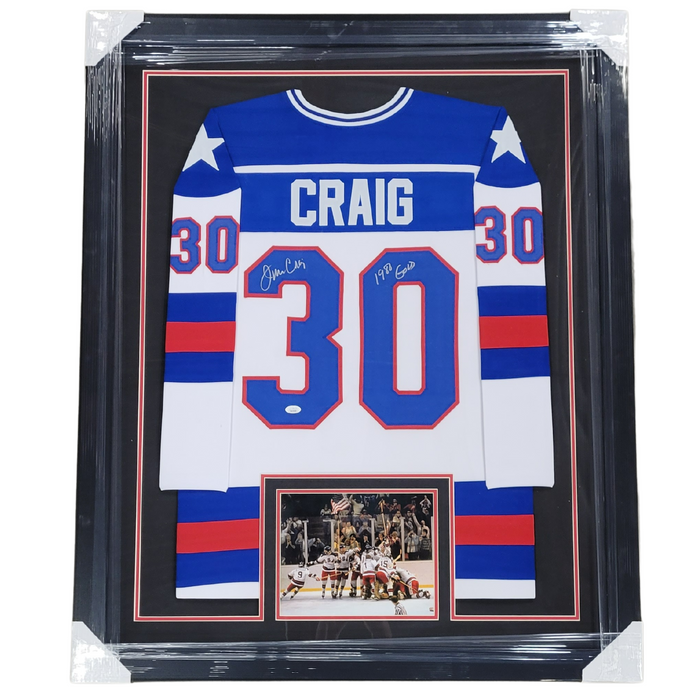 Jim Craig Signed & Professionally Framed Custom White USA Hockey Jersey