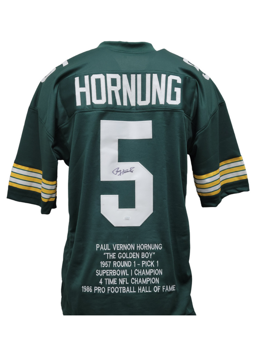 Paul Hornung Signed Custom Green Football Jersey