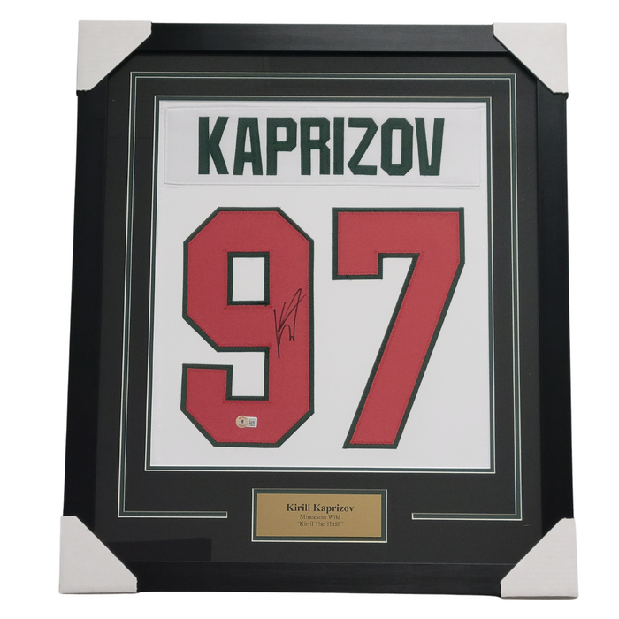 Kirill Kaprizov Signed & Professionally Framed Custom White Jersey Shadow Box Display