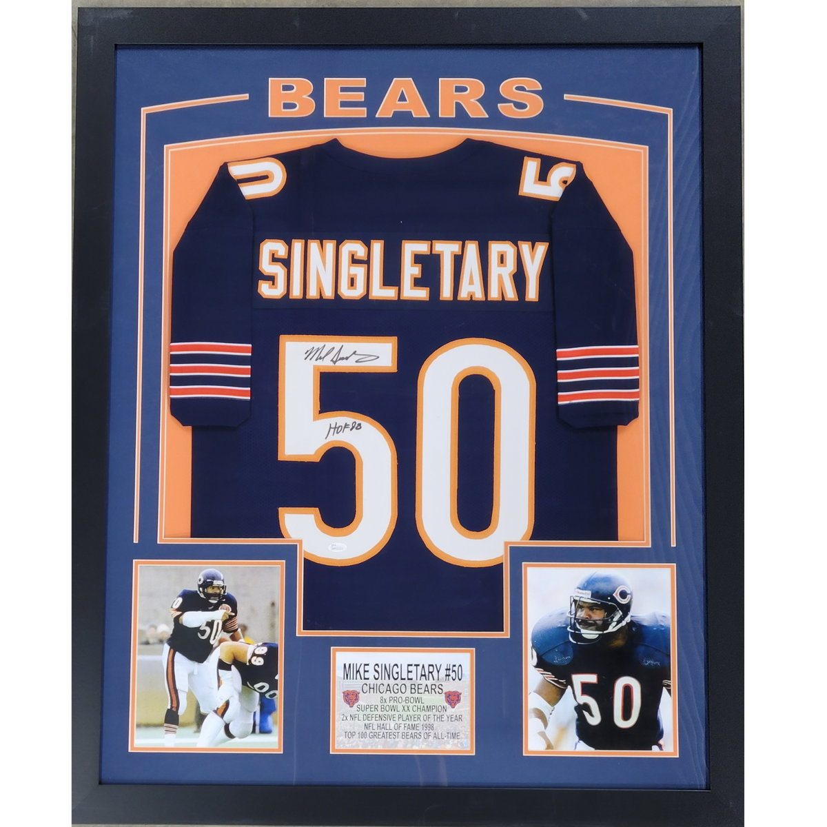 Jim McMahon Autographed and Framed Blue Bears Jersey