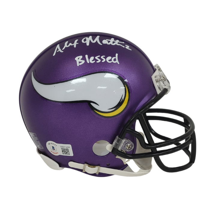 Alexander Mattison Signed Minnesota Vikings Mini Helmet w/ inscription 'Blessed'