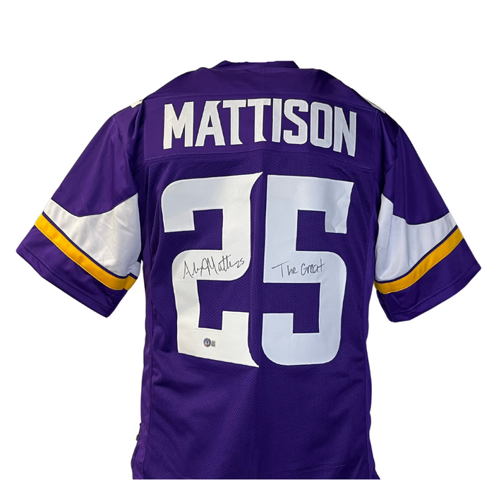 Alexander Mattison Signed Custom Purple Football Jersey w/ 'The Great'