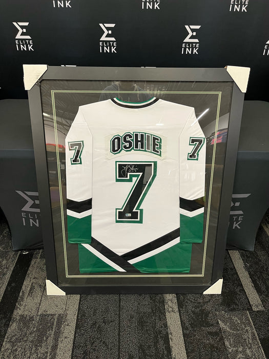 TJ Oshie Signed & Professionally Framed Custom White College Hockey Jersey