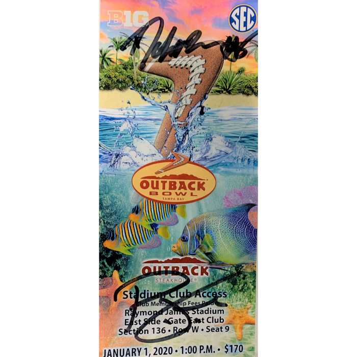 PJ Fleck & Tyler Johnson Signed Authentic Outback Bowl Ticket