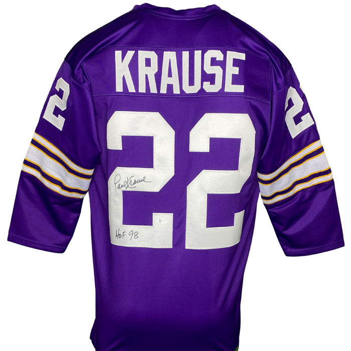 Paul Krause Autographed Custom Purple Football Jersey w/ HOF 98