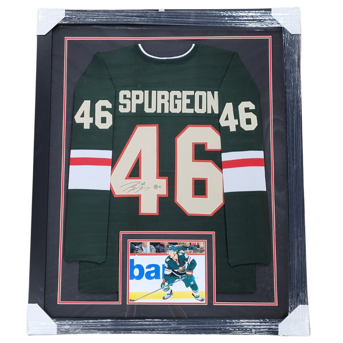 Jared Spurgeon Signed & Professionally Framed Custom Green Hockey Jersey
