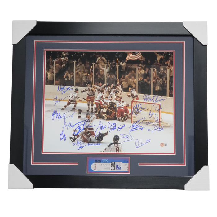 1980 Miracle on Ice Signed & Professionally Framed 16x20 w/ Replica Ticket Display